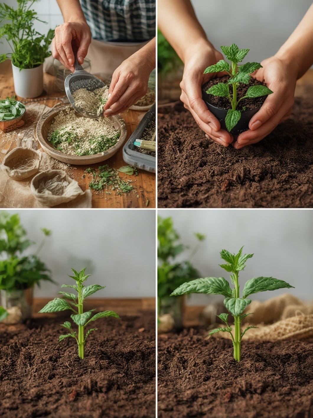Proceso de plantar menta