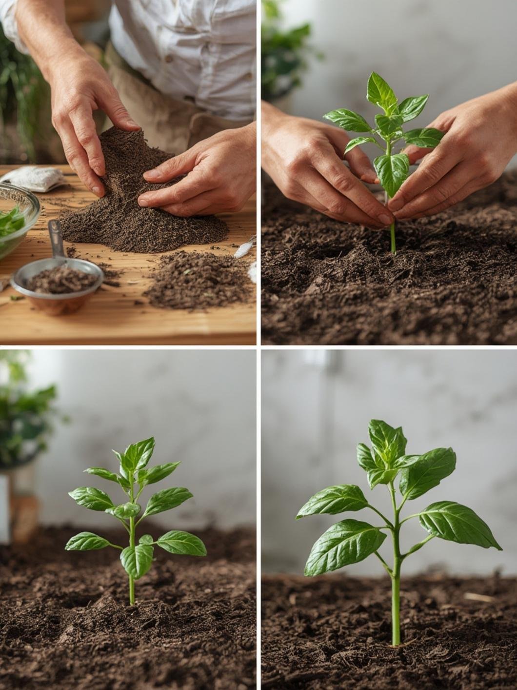 Semillas germinando en macetas pequeñas