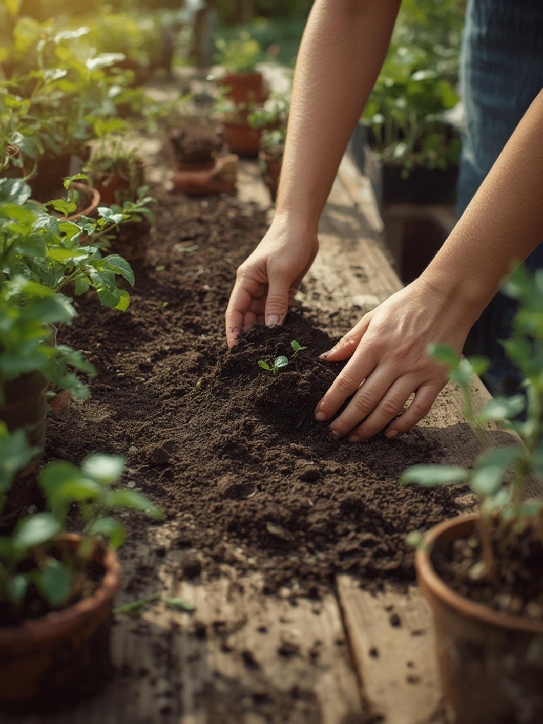 Tierra compactada en maceta