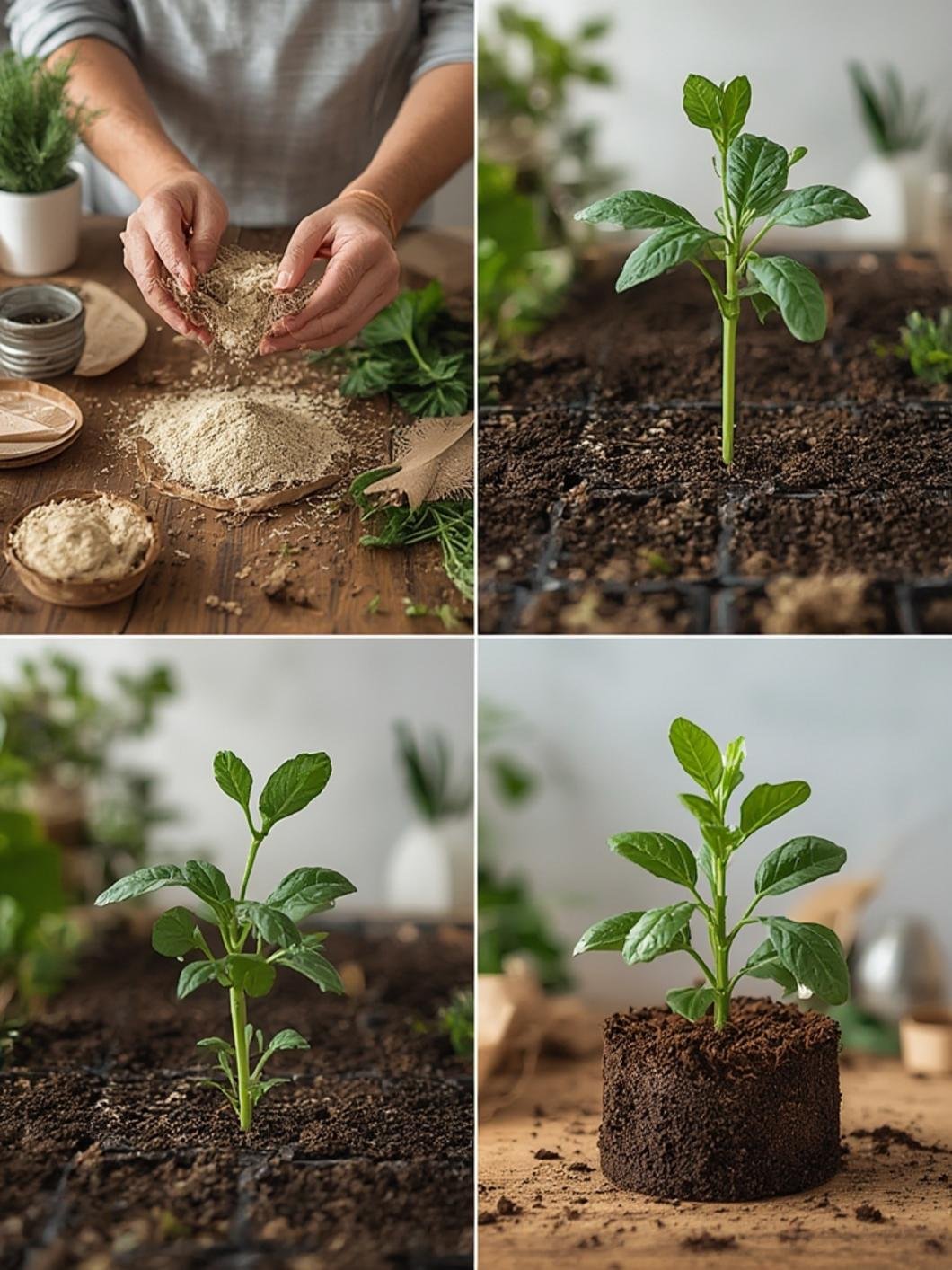 Mujer cosechando hojas frescas de plantas comestibles
